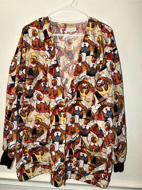 Tafford Blouse Womens L Multicolor V Neck Short Sleeve Turkey Holiday Tunic Top